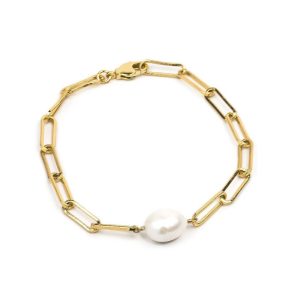 Gold Baroque Pearl Paperclip Bracelet