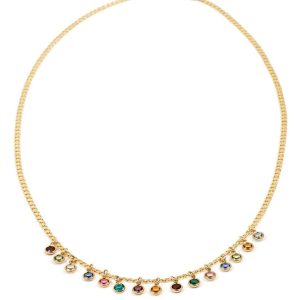 Golden Birthstone Drop Necklace for Grandma