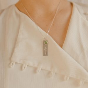 Engraved Birthstone Drop Silver Name Necklace