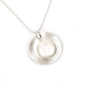 Engraved Sterling Silver Mother Of Pearl Necklace
