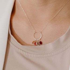Family Love Silver Birthstone Necklace