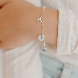Girls Silver Sweetheart Initial Bracelet