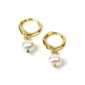 Gold-filled Pearl Drop Huggies