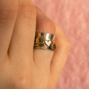 Dot Initial and Heart Spinner Ring