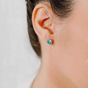 Round CZ Birthstone Solitaire Earrings