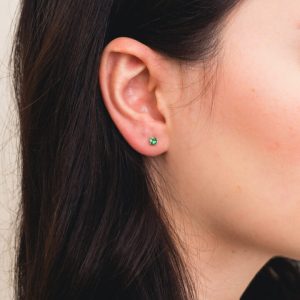 Dainty Round Birthstone Solitaire Earrings