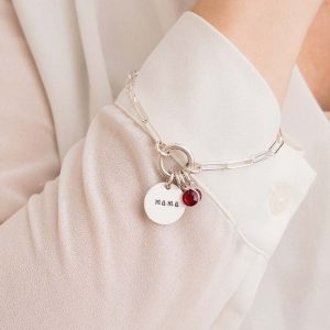 Silver Family Paperclip Birthstone Bracelet