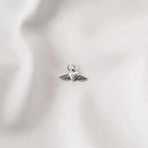 Silver Dainty Heart With Wings Charm