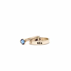 Gold Name and Stone Stacking Ring Set